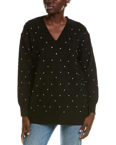 Anne Klein Diamond Stitch Sweater In Black
