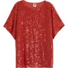 Anne Klein Dolman Sleeve Sequin Top In Red