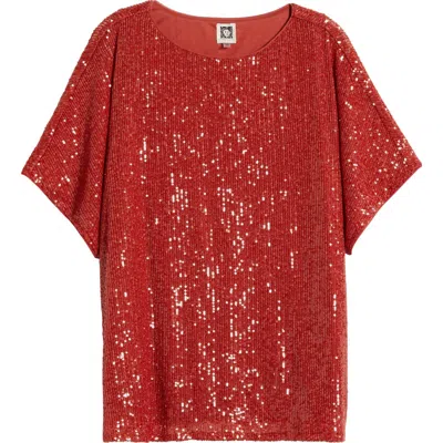 Anne Klein Dolman Sleeve Sequin Top In Red