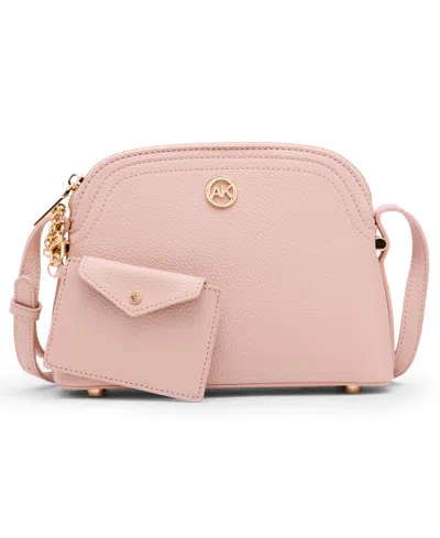 Anne Klein Dome Zip Top Detachable Card Case Crossbody Bag In Pink