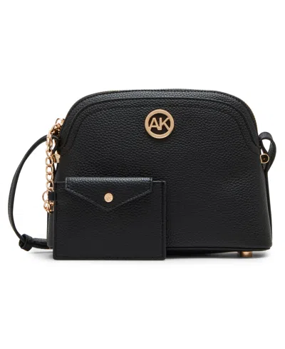 Anne Klein Dome Zip Top Detachable Card Case Crossbody Bag In Black