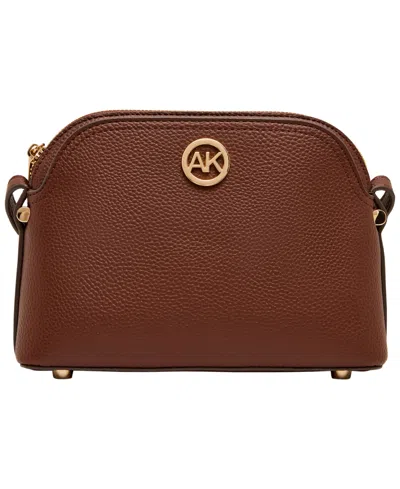 Anne Klein Dome Zip Top Detachable Card Case Crossbody Bag In Brown
