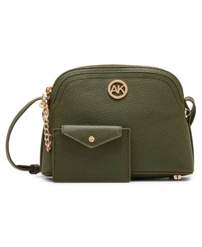 Anne Klein Dome Zip Top Detachable Card Case Crossbody Bag In Green