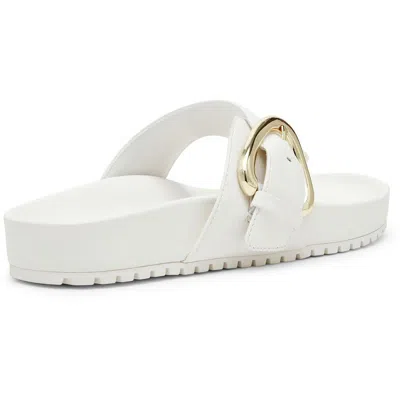 Anne Klein Dori Womens Faux Leather Slide Thong Sandals In White
