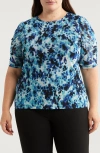 Anne Klein Dot Print Mesh Crewneck T-shirt In Vibrant Cobalt Multi