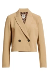 Anne Klein Double Breasted Crop Blazer In Brown