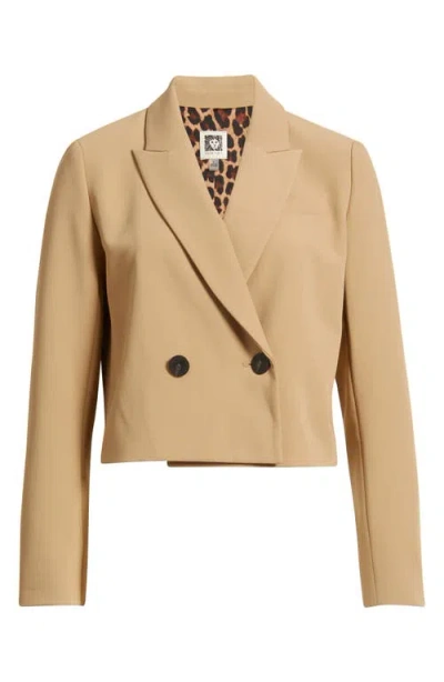 Anne Klein Double Breasted Crop Blazer In Brown