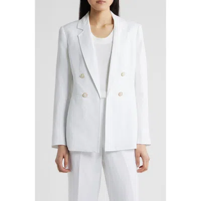 Anne Klein Double Breasted Linen Blend Blazer In White