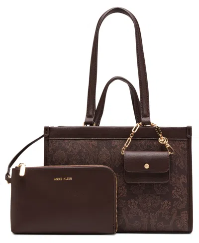 Anne Klein Double Handle Bonded Printed Tote Bag In Brown