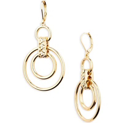 Anne Klein Double Orbital Drop Lever Back Earrings In Gold