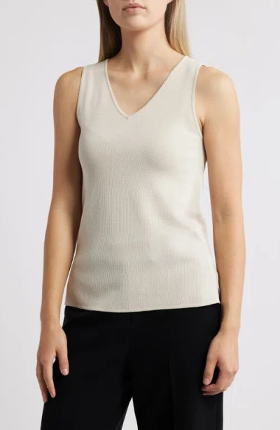 Anne Klein Double V-neck Sweater Tank In Soft Latte