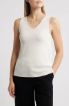 Anne Klein Double V-neck Sweater Tank In White Dove