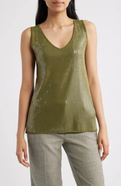 Anne Klein Double V-neck Sweater Tank In Green