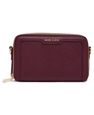 Anne Klein Double Zipper Medium Camera Crossbody Handbag In Burgundy