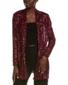 Anne Klein Sequin Draped Open Front Cardigan In Red