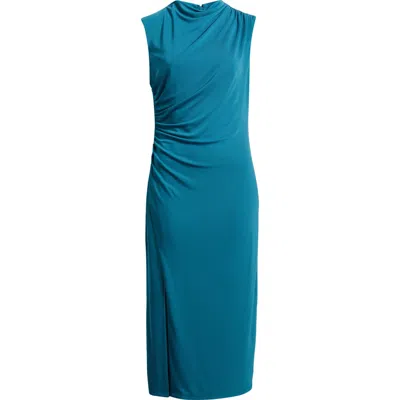 Anne Klein Drape Mock Neck Sleeveless Dress In Blue