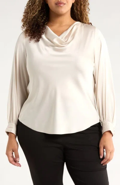 Anne Klein Drape Neck Top In Neutral
