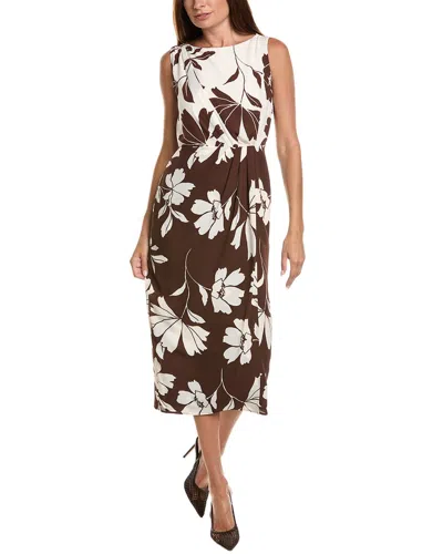 Anne Klein Draped Midi Dress In Brown