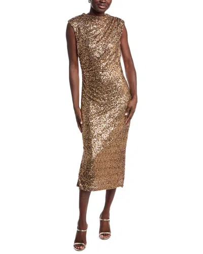Anne Klein Draped Sequin Midi Dress In Gold