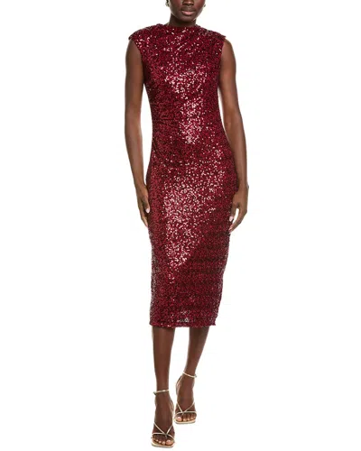 Anne Klein Draped Sequin Midi Dress In Red