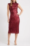 Anne Klein Draped Sleeveless Sequin Sheath Midi Dress In Gold