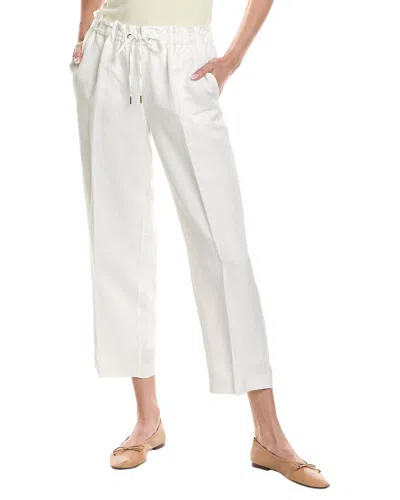 Anne Klein Drawstring Linen-blend Crop Pant In White