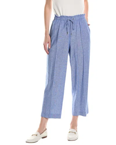 Anne Klein Drawstring Linen-blend Wide Leg Pant In Blue