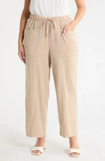 Anne Klein Drawstring Pocket Straight Leg Pants In Brown