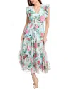 Anne Klein Floral Ruffle Drawstring Waist Dress In Blue