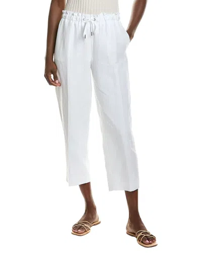 Anne Klein Drawstring Wide Leg Crop Linen-blend Pant In White