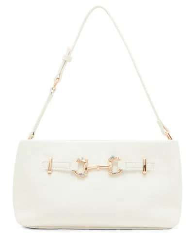 Anne Klein East West Crystal Horsebit Small Shoulder Bag In White