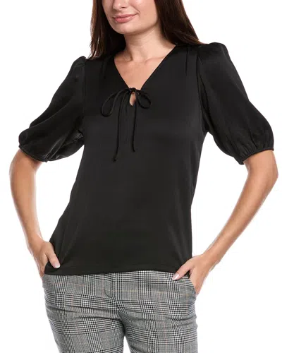 Anne Klein Elbow Puff Sleeve With Tie Solid Ity W/ In Black
