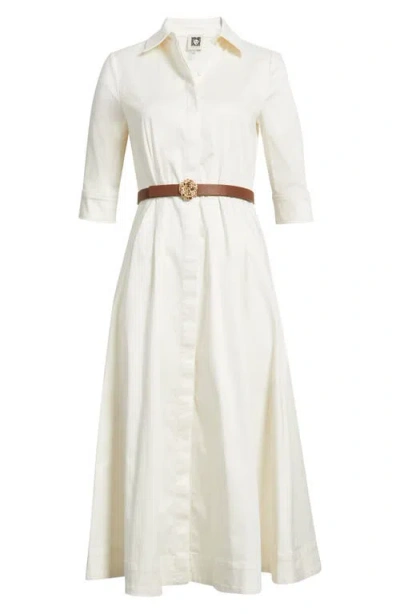 Anne Klein Elbow Sleeve Stretch Cotton Shirtdress In White