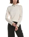 Anne Klein Embellished Bracelet Sleeve Mock Neck Sweater In White