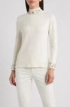 Anne Klein Embellished Mock Neck Sweater In White