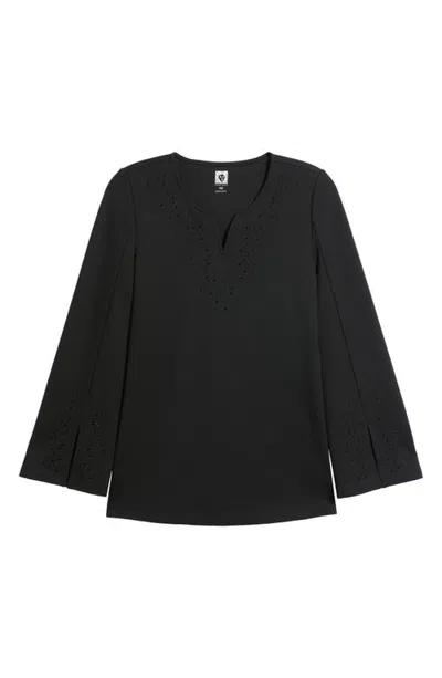 Anne Klein Embellished Notch Neck Split Sleeve Tunic In Black