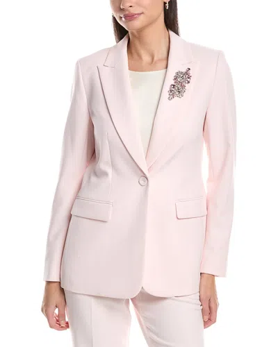 Anne Klein Embellished One Button Peak Lapel Jacket In Pink