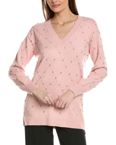 Anne Klein Embellished Pullover In Pink
