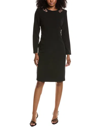 Anne Klein Rhinestone Long Sleeve Sheath Dress In Black