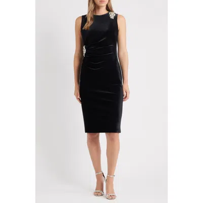 Anne Klein Embellished Sleeveless Velvet Sheath Dress In Black
