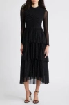 ANNE KLEIN ANNE KLEIN EMBELLISHED TIERED LONG SLEEVE MESH DRESS