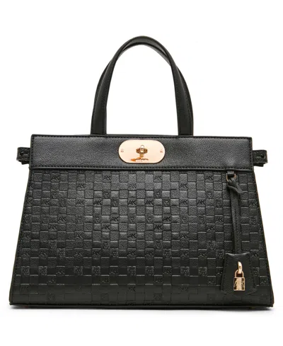 Anne Klein Embossed Medium Satchel Handbag In Black