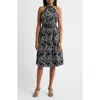 Anne Klein Embroidered Belted Cotton Midi Dress In Gray