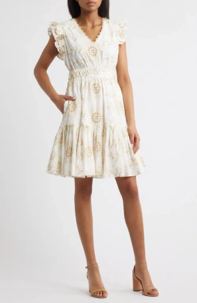 Anne Klein Embroidered Eyelet Ruffle Cotton Dress