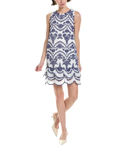 Anne Klein Embroidered Eyelet Shift Dress In Blue