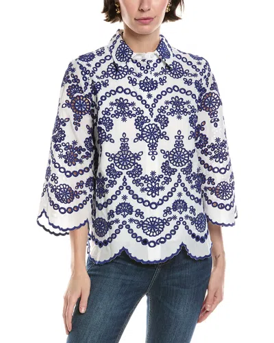Anne Klein Embroidered Eyelet Top In Blue
