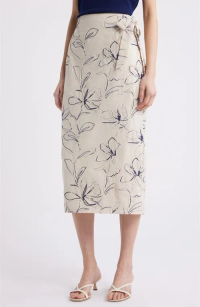 Anne Klein Embroidered Faux Wrap Midi Skirt In Neutral