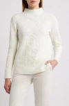 Anne Klein Embroidered Funnel Neck Sweater In White