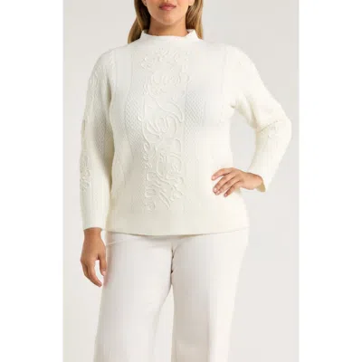 Anne Klein Embroidered Funnel Neck Sweater In White