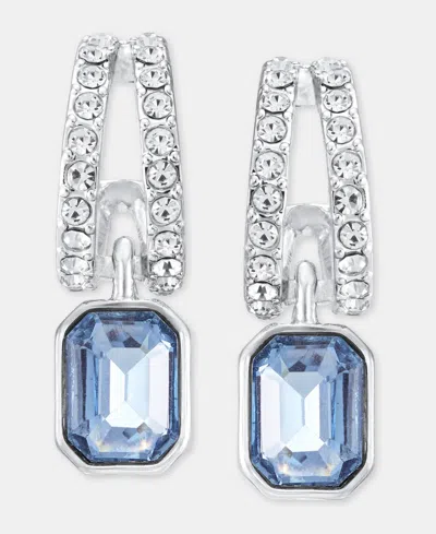 Anne Klein Emerald-cut Stone Charm Pave Huggie Hoop Earrings In Blue